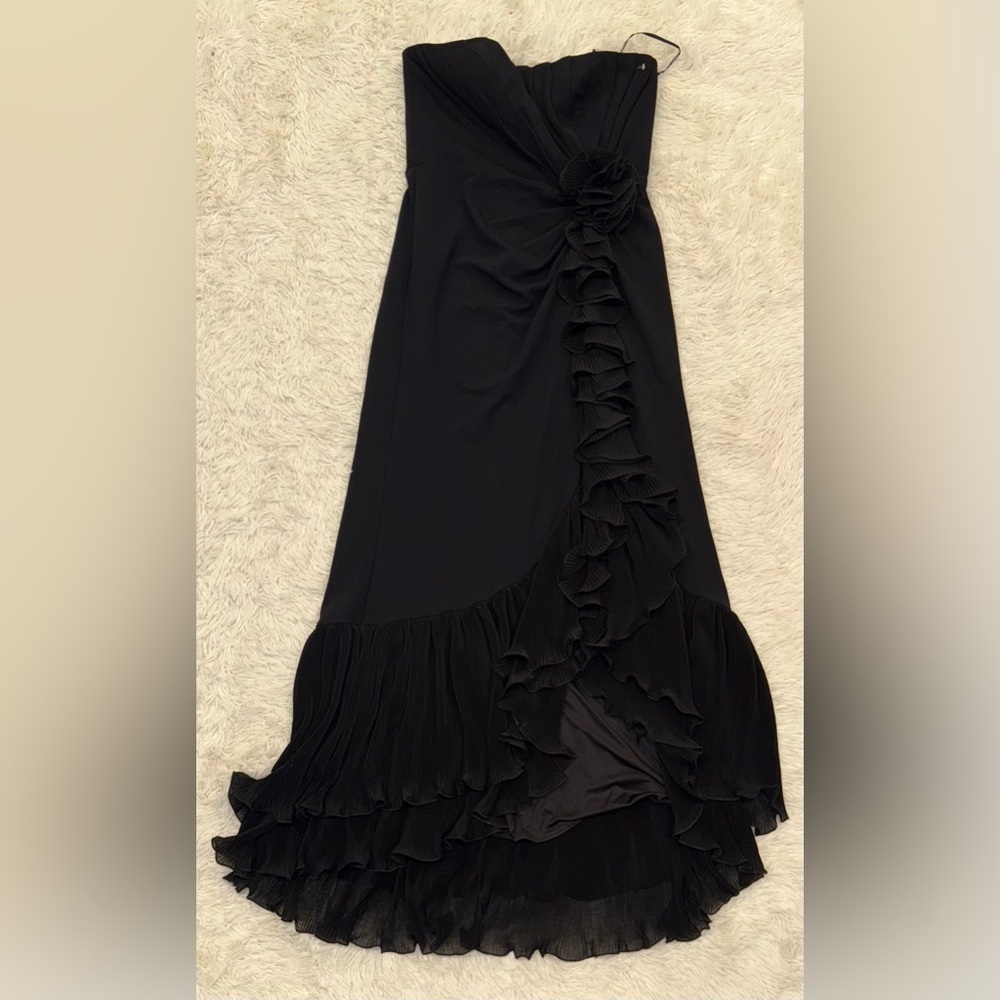 NEW Tadashi Shoji Pleated Strapless Ruffle LEITH RUFFLE Black BOS24386L gown L - Picture 5 of 13